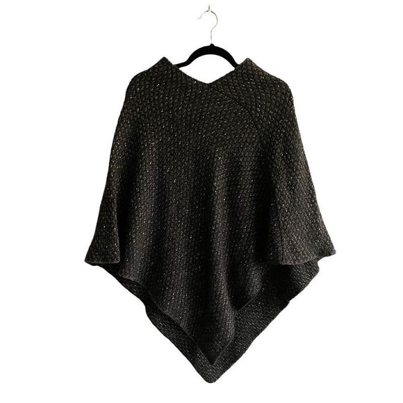 ANTHROPOLOGIE COCOGIO Italy Popover Poncho Sweater Black Grey One Size - Picture 3 of 5